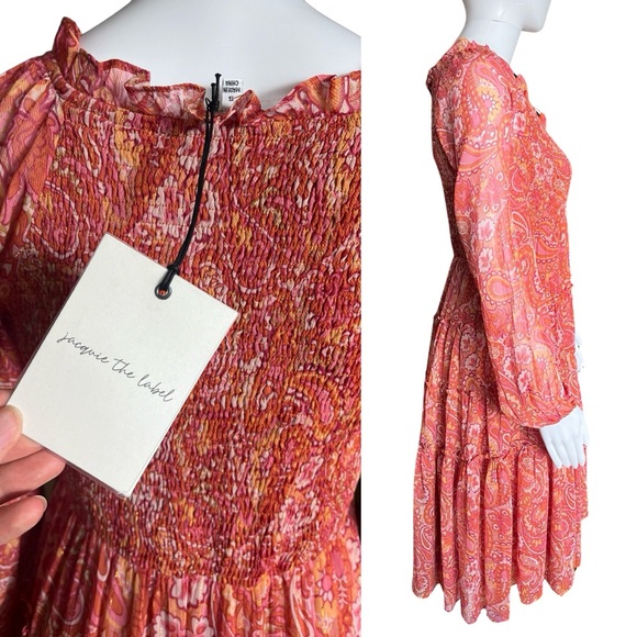 Womens Peach Paisley Long Poet Sleeve Boho Jacquie the Label Anthropologie Dress - Picture 4 of 4